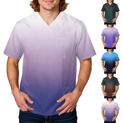 Men's Tie, Gradient Print Top | V,Neck With Pockets, Comfort Fit For ,Care & Daily Work