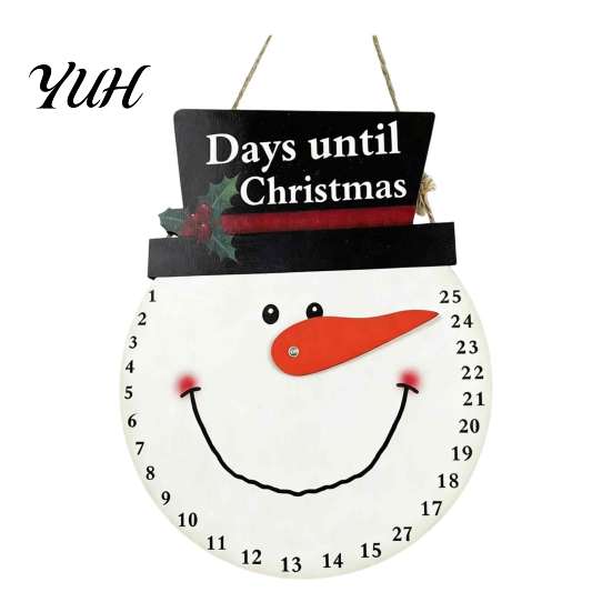 Christmas Atmosphere Ornament Countdown Calendar, Reusable Days Until Door Hanging Sign, Cute Cartoon Decor Vintage Round Wreath Hanger for