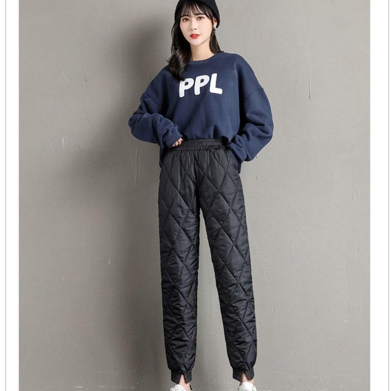 Damen Winter Warme Hose Mit Hoher Taille, Lässige, Lockere, Verdickte Daunen-Baumwollhose, Schlanke, Leichte, Einfache, Gerade Hose