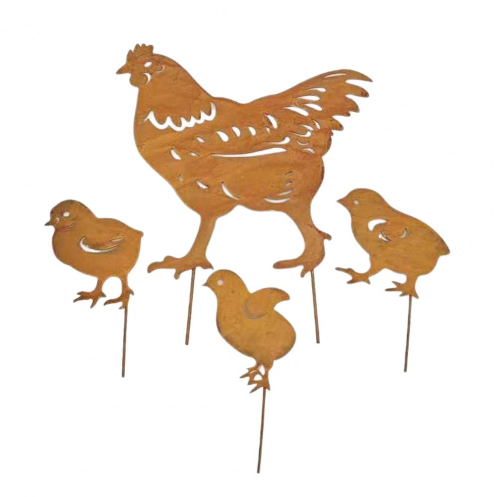 1/4/5Pcs Animal Garden Decor Metal Rusty Bird Silhouette Garden Decoration Chick Duck Squirrel Iron Art Stake Ornament