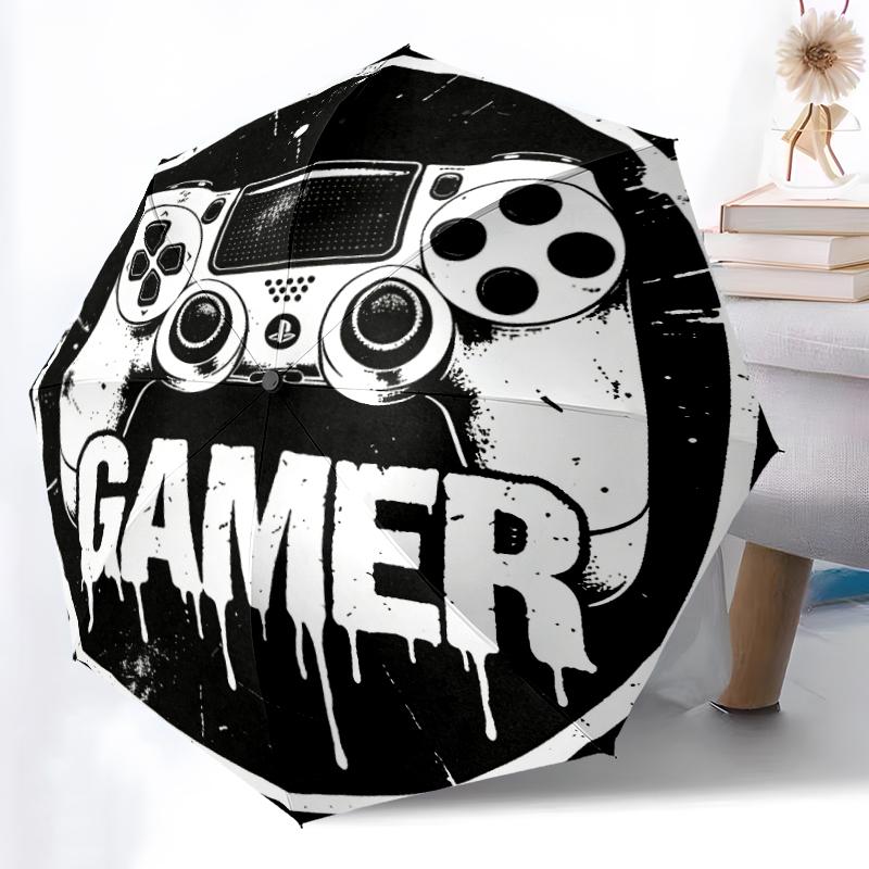 White Game Controller Printed Umbrella, Auto Open-Close 8-Rib Umbrella for Outdoor Adventures, Ideal Birthday Gift