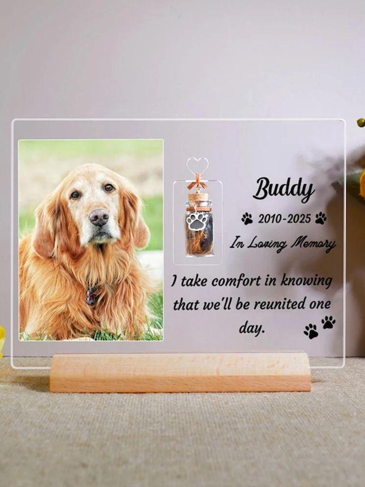 

Custom Photo Pet Memorial Frame Fur Keepsake Vial Dog Cat Loss Tribute Personalized Engraved Remembrance Gift for Pet Owners 20x16cm