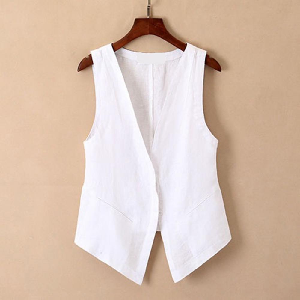 Women Vest Sleeveless Single-breasted Short Type Western Style Vintage Cardigan Pure Color Deep V-Neckline Everyday Daily Wear Lady Wa
