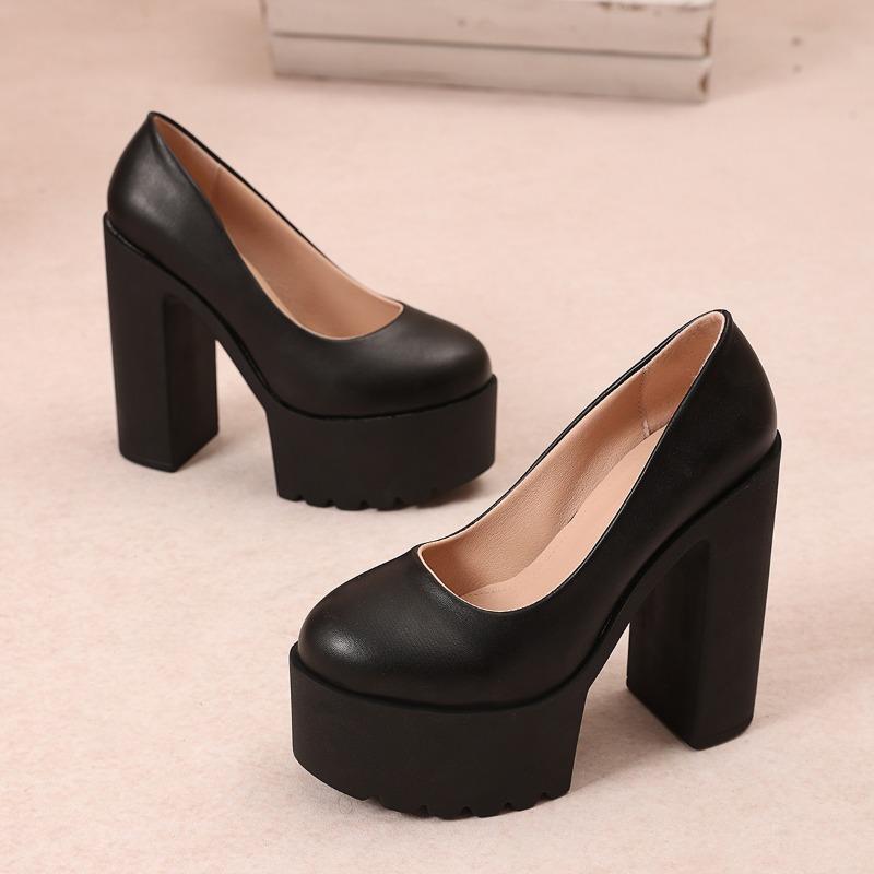 

Модная обувь на очень высоком каблуке, летняя новинка, с круглым носком, с мелким вырезом, облегающая стопу, водонепроницаемая платформа, противоскользящая, износостойкая, на толстом каблуке 35 матовый черный