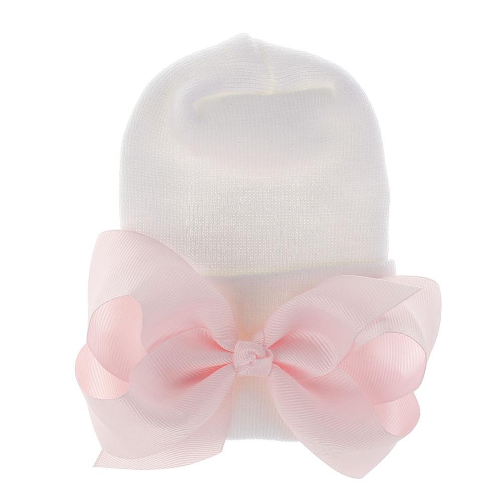 Newborn Baby Knit Hat with Large Ribbon Bow Infant Hospital Hat Baby Warm Beanie Bows for Headwear Knitted Headwrap Turban