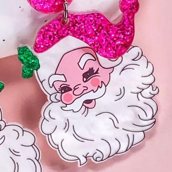 Santa Dangle Earrings Funny Christmas Earrings Glitter Santa Claus Charm Earrings Holiday Gift for Ladies Girls Xmas Party Accessories