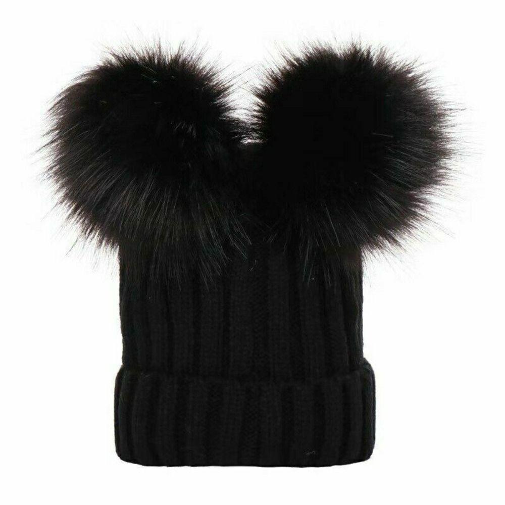 Winter Cute Pom Kids Knitted Hat Warm Bobble Hat Baby Beanie Cap