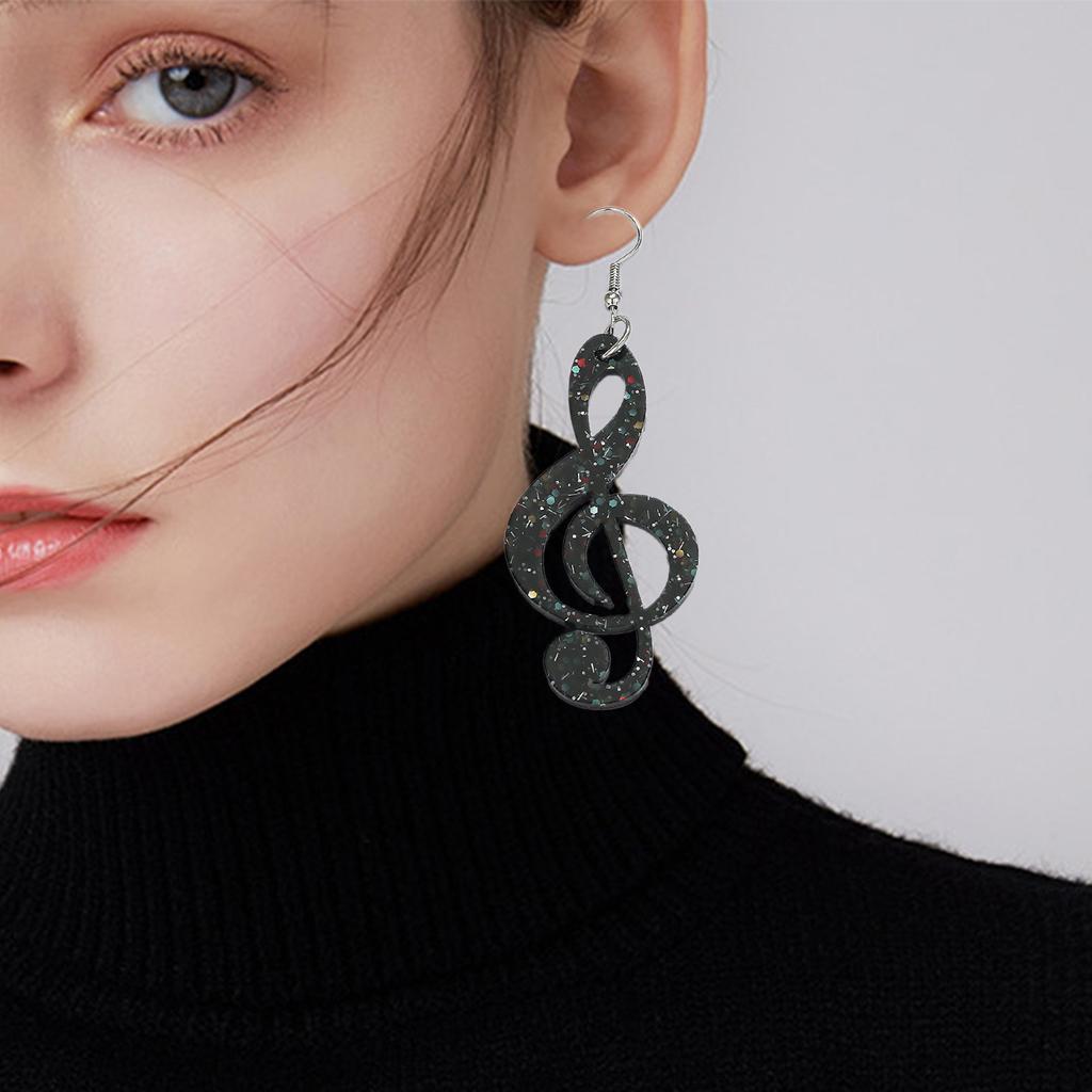 Black Acrylic Pendant Earrings Colorful Musical Notes Studs Earrings Fashionable Statement Jewelry for Women Girls