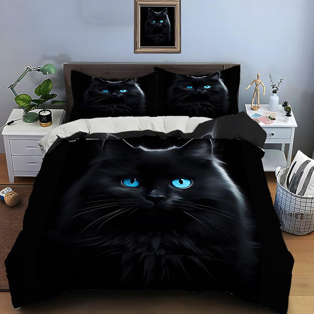 Black Cat Print Bedding Set Duvet Cover 1 Duvet Cover 2 Pillowcases Adult and Kids Bedding Set Luxury Comforter Bedding Sets
