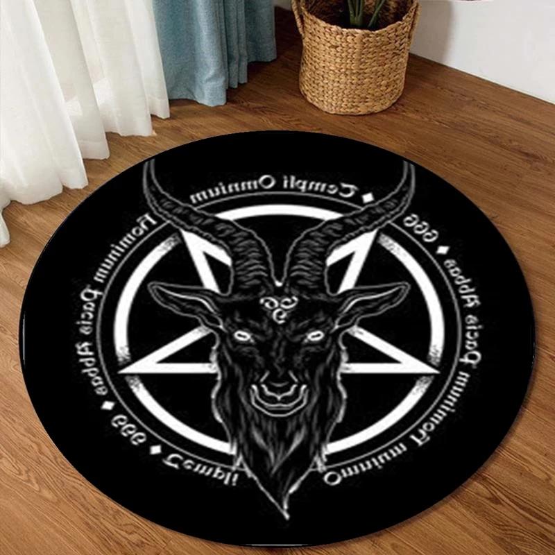 Personalized Carpet Round Carpet Satanic Cat Goat Impaled Throne Area Atheist Carpet Black Cushion Living Room Home Decor