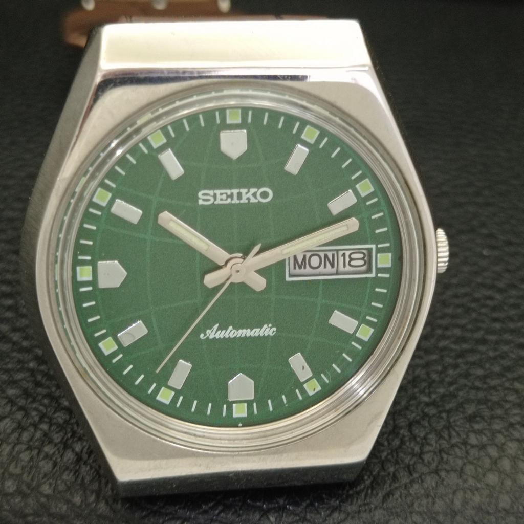 VINTAGE SEIKO AUTOMATIC 6309A JAPAN MENS GREEN COLOR DIAL WATCH A701646-5