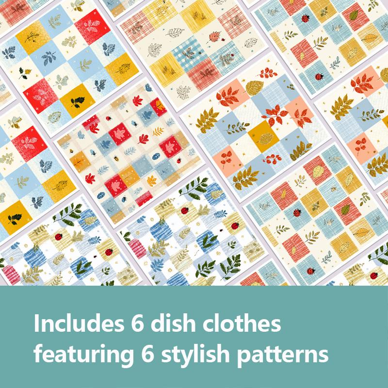 Cleaning Cloth Reusable Kitchen Dish Towels Eco-friendly Microfiber Marple Leaves Plaid Print Dishcloths Lint Free Washable Duster Rags Tea Towels