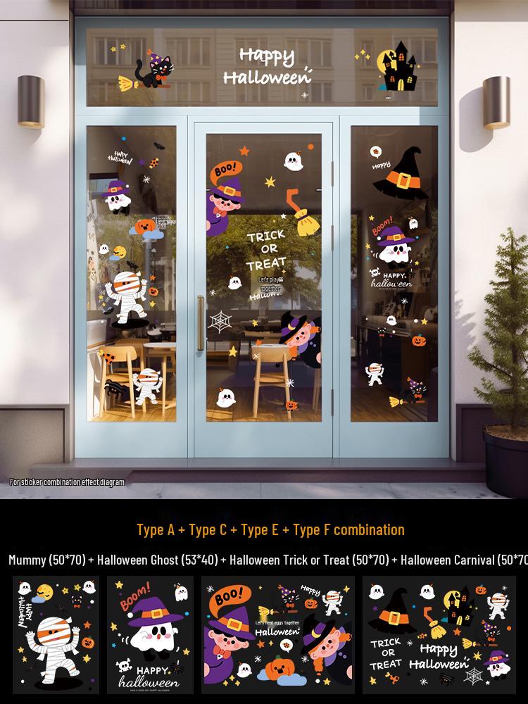 Halloween Pumpkin Decorations Window Clings - Theme Shop Scene Arrangement Glass Stickers