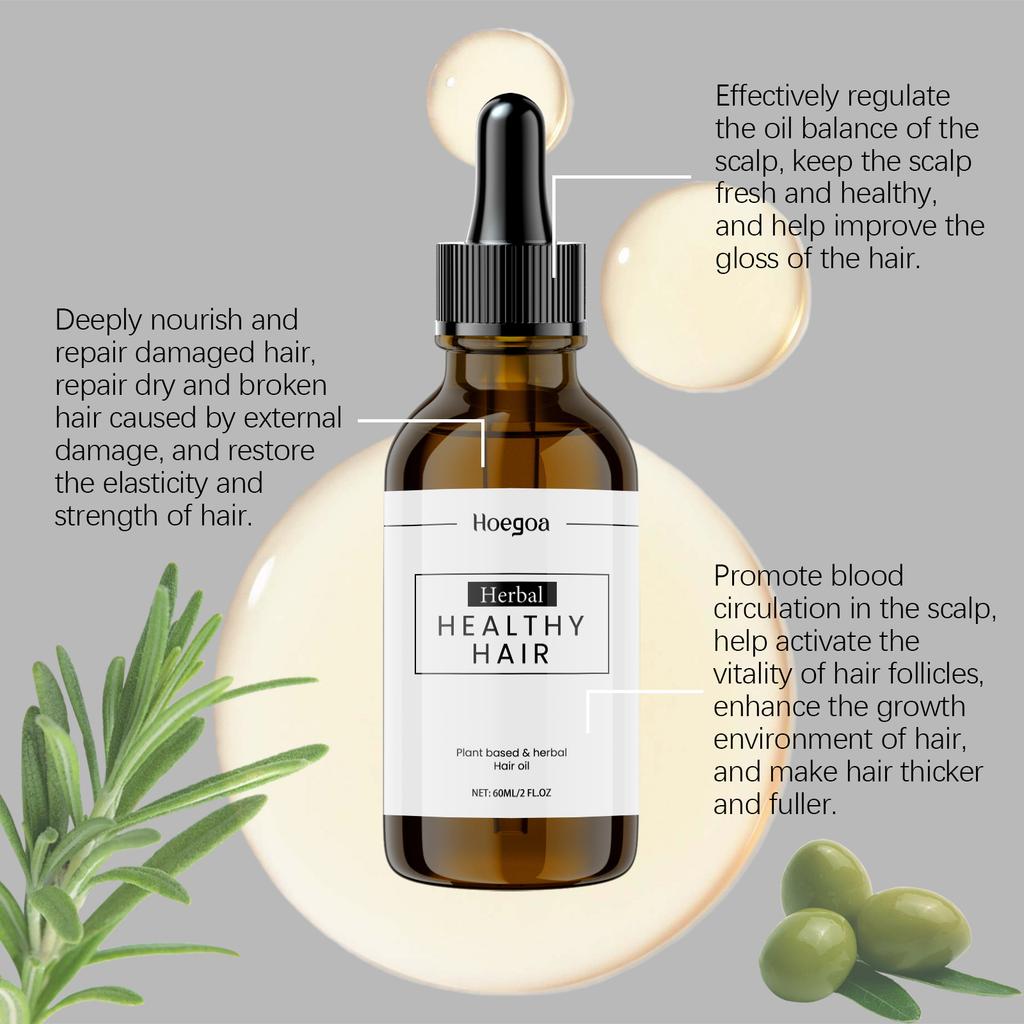 Hoegoa Plant Based Herbal Hair Oil: Rosemary & Olive Oil Scalp Treatment for Hair Growth, Deep Nourishment & Anti-Breakage, 60ml
