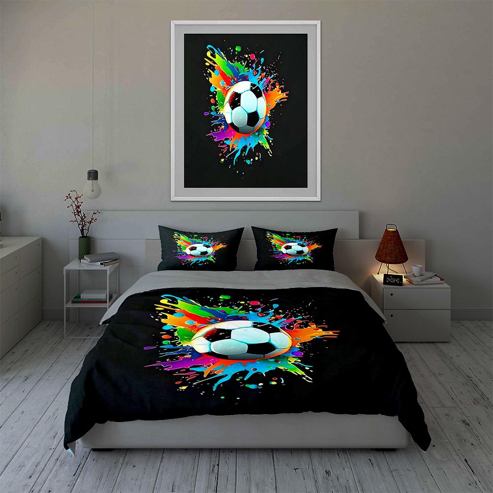 Fußball Splash Art Bettwäsche Bettbezug-Sets Bettbezüge Kissenbezüge Geschenke (1 * Bettbezug 2 * Kissenbezüge, ohne Bettdecke)