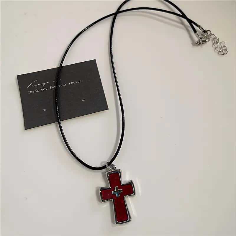 Gothic Punk Hip Hop Cross Necklace - Y2K Red Heart Thorn Chain Personalized Trendy Accessories