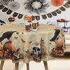 Halloween Themed Tablecloth, Party Holiday Atmosphere Arrangement, Skull Pumpkin, Crow Butterfly Print Table Tablecloth