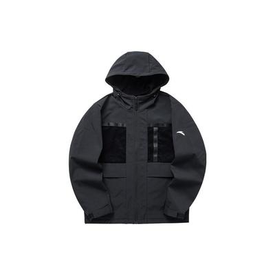 Jaqueta com Capuz de Cor Sólida à Prova de Vento com Múltiplos Bolsos Série Sharp Masculina Jaqueta Preta 152140601-3