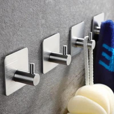 1Pcs Ganchos de parede adesivos de aço inoxidável, cabide de roupão de banho, prateleira de hardware de cozinha, bolsa, gancho organizador para pendurar
