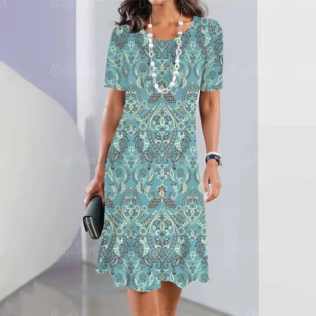3D Digital Printing Dresses Women's Summer Short-sleeved O-neck Casual Loose Dress