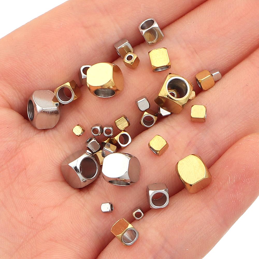 10-60pcs/lot Big Hole Stainless Steel Beads Round Corner Cube Beads Spacer Beads DIY Bracelet Necklace Jewelry Making Supplies