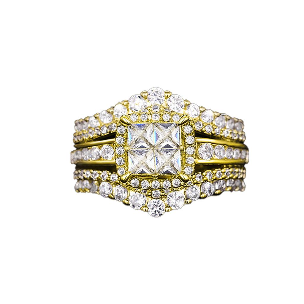 Ring with copper inlay and zirconia, full of diamonds, niche design, versatile and high-end index finger ring