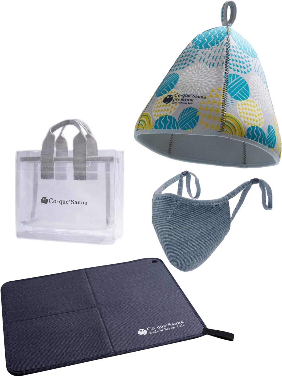 

[co-que] Набор для подготовки к сауне подарочный набор из 4 предметов Предотвращение сухости и инфекций в сауне (шапка: Скандинавский узормат: темно-сераямаска: темно-серый)