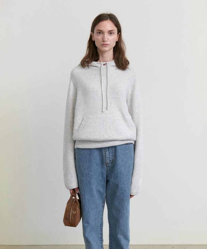 STEP AROUND Cashmere Wholegarment Hoody Pullover_Light Gray