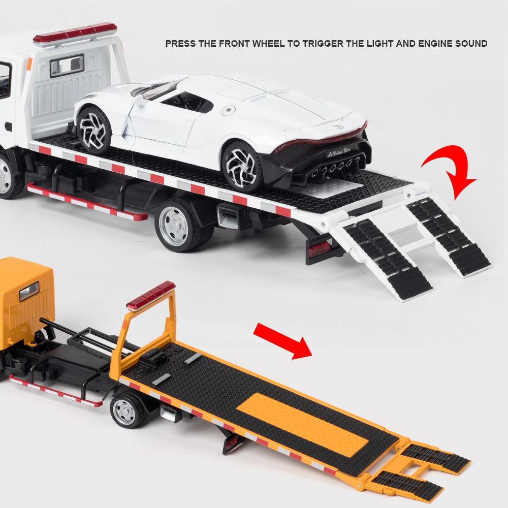 1/32 Nissan Traffic Road Rescue Wrecker Car Model Alloy Diecast Engineering Trailer Truck Model Simulation Sound Light Kids Gift