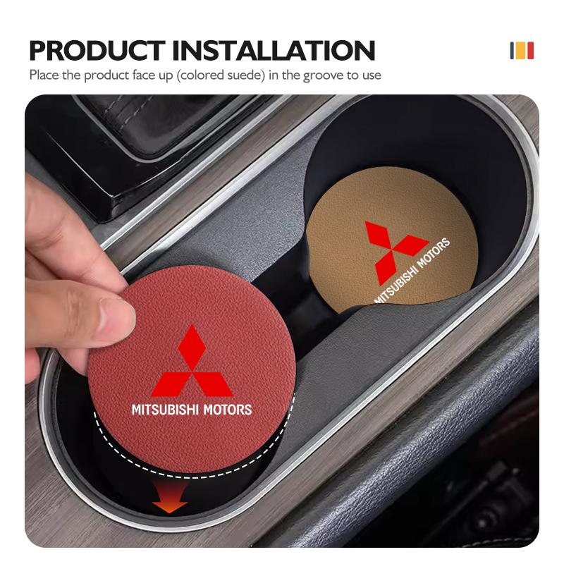 2Pcs Car Coaster Anti-Slip Slot Mat Drink Holder Accessories For Mitsubishi Lancer ASX Pajero Mirage Attrage Xpander Outlander