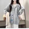 Women's Gray Knitted Hooded Cardigan - New Spring/Autumn Petite High-End Sweater Coat