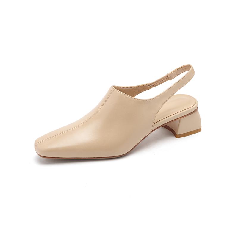 Fashion NEW Spring/Summer Women Sandals Split Leather Shoes for Women Square Toe Chunky Heel Shoes Concise Cover Toe Slingback Sandals