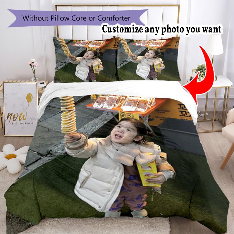 Customize Photos Customize Your Photo Bedding Set Breathable Duvet Cover with Pillowcases Home Decoration Birthday Gift