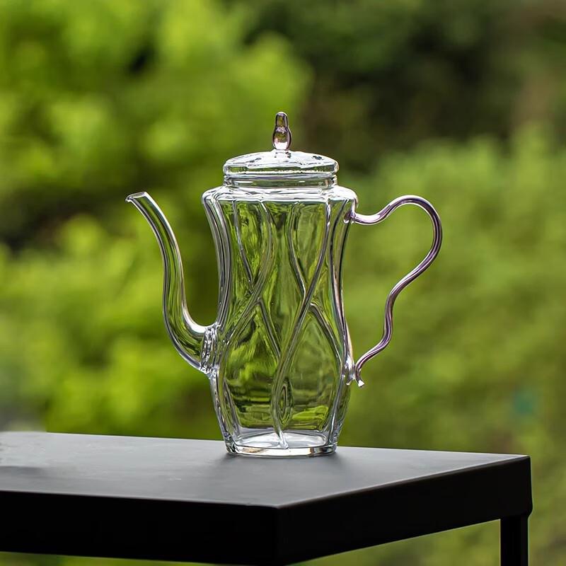 Heat-Resistant Borosilicate Glass Teapot with Green Handle