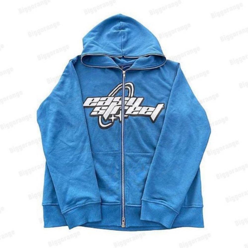 Stjernebokstavtrykk hettegenser herre retro glidelås Langermet løs jakke frakker Harajuku Uformell Gothic hettegenser Y2K Streetwear