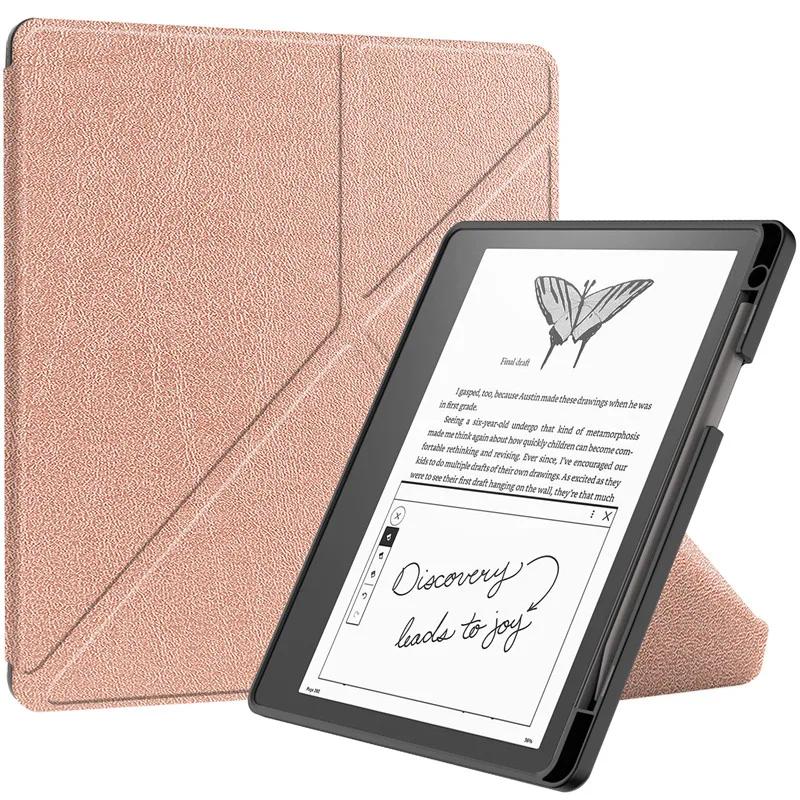For Kindle Scribe 2024 Case 10.2 Inch PU Leather Multi-folding Stand Smart Auto Wake Sleep Ebook Cover Funda with Pencil Holder