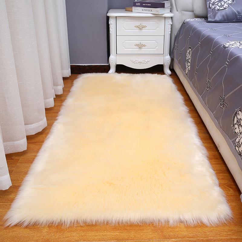 Nordic Long-Pile White Carpet for Living Room and Bedroom, Full Coverage Imitation Wool
