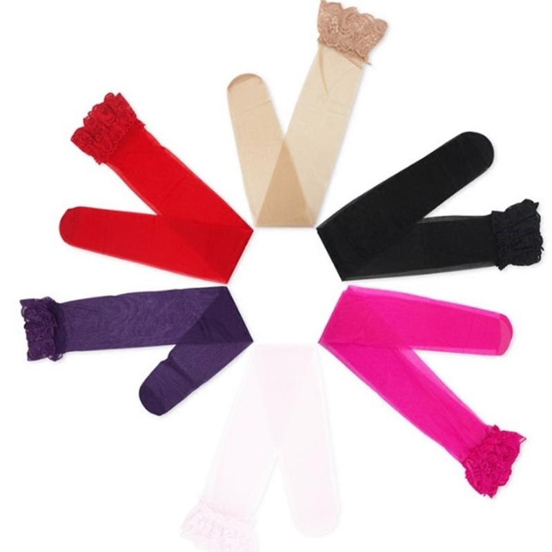 Silk Transparent Multicolor Thigh High Stockings Women Lace Top Over Knee Socks See Through Hosiery Lingerie Clubwear