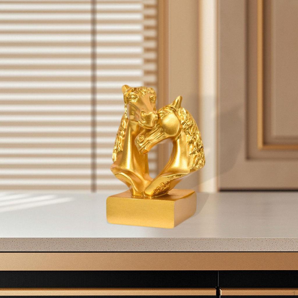 Double Horse Head Figurine Chinese Year Decoration Artwork Collection Creative Desktop Ornament
