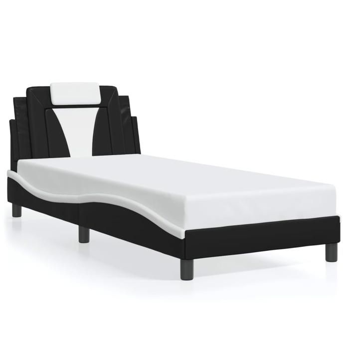 VidaXL Cadre de Lit avecTête de Lit, Lit Rembourré avec Coussin, Lit Simple, Lit Adulte Chambre, Moderne, Noir et Blanc 3208073