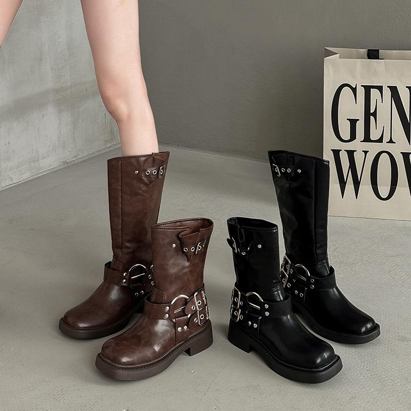 Fashion Med Heel Boots Women's Rubber Shoes Rain  Fabric PU Hoof Women's Rubber Boots Shoes Rain Med PU Hoof Heels