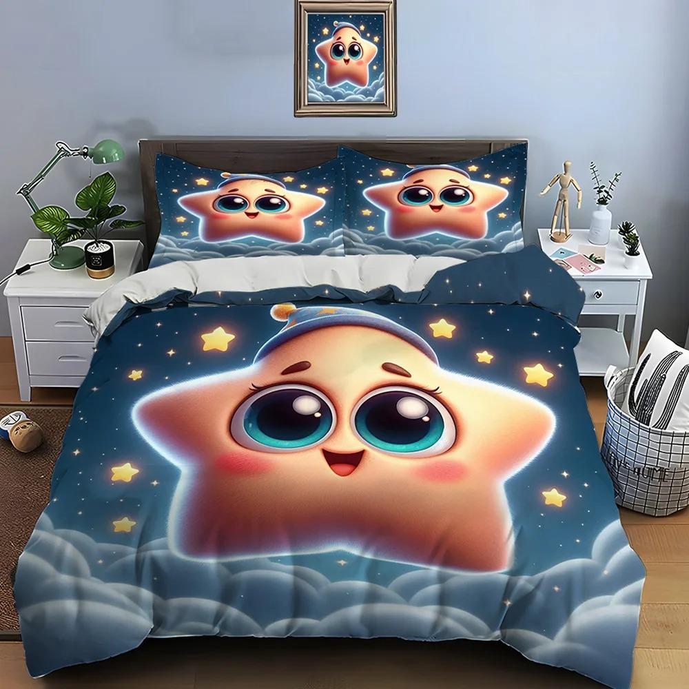 

Star Duvet Set 200x200cm 2/3 Piece Set, Single Double Bed Microfiber Duvet Cover Pillowcase Kids Girls Bedding Set Gift 135x200cm