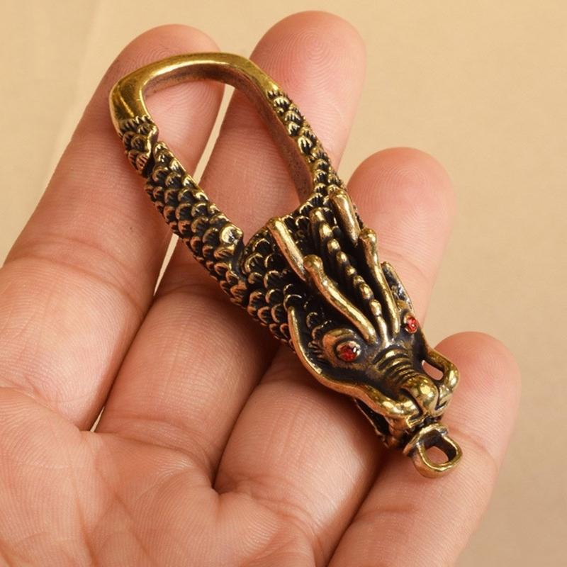 Set of 2 Dragon Head Keychain Solid Brass Carabiner Clip Key Holder Bag Charm Unisex Jewelry Making Accessories