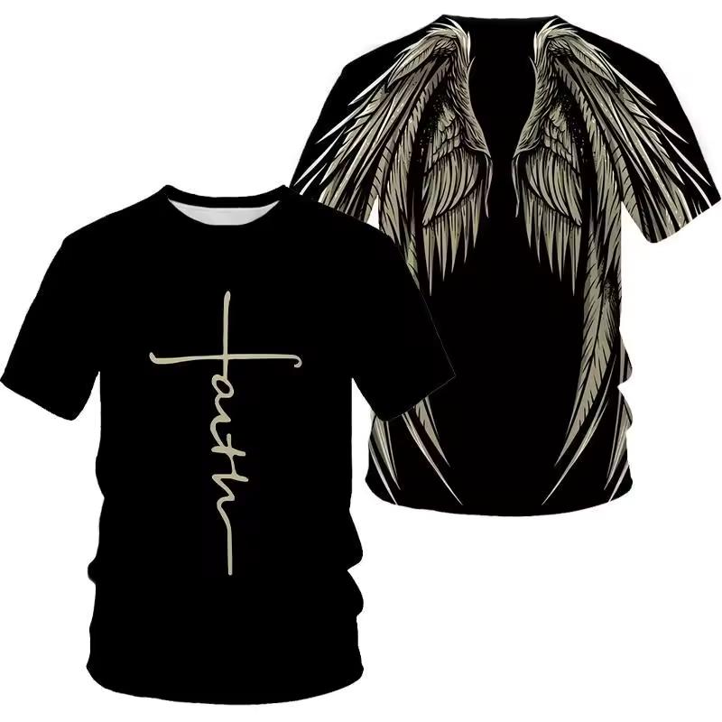 Angel Wings Cross 3D Printed T Shirt Men Women Fashion Cool and Fun Short Sleeve T Shirt