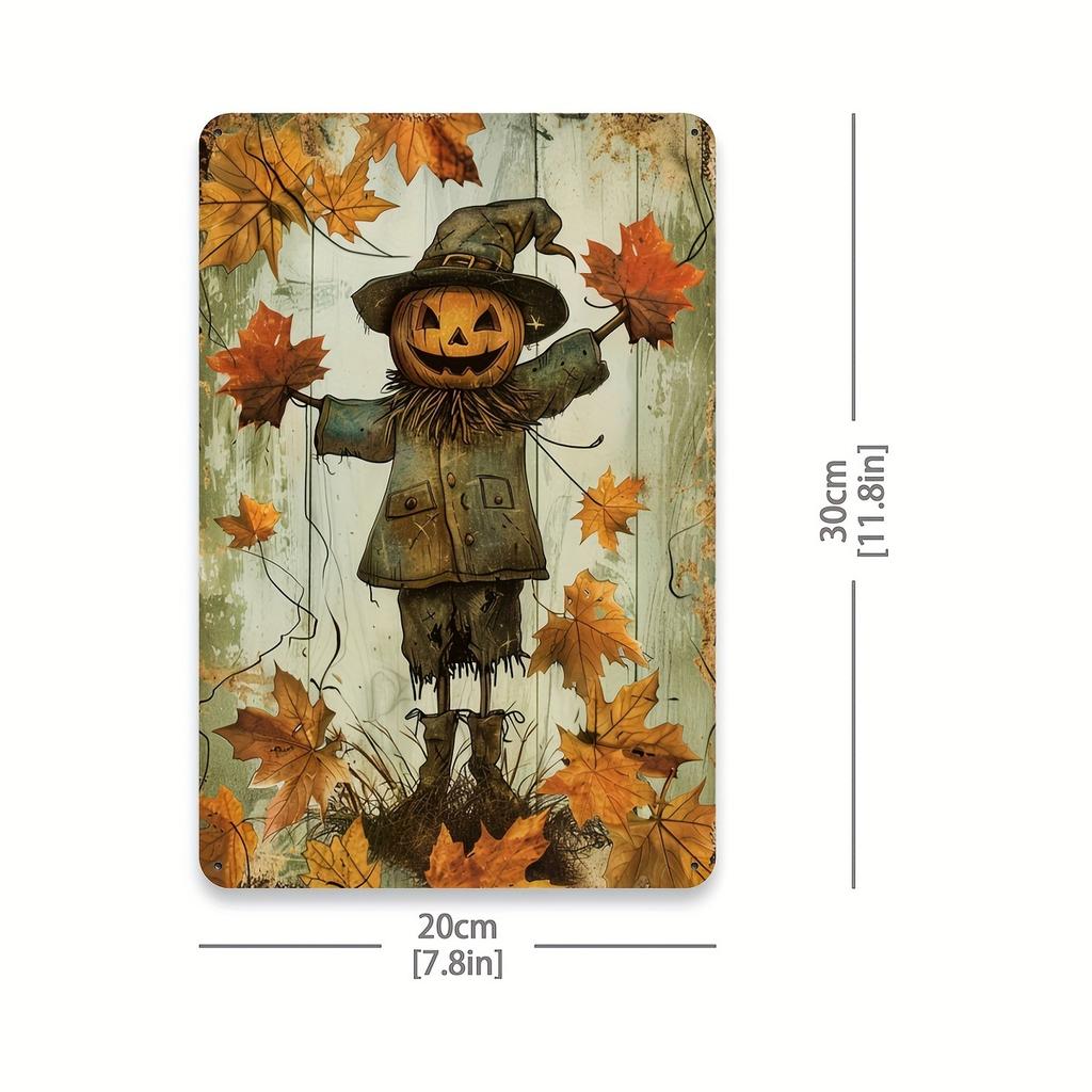 Vintage Pumpkin Scarecrow Metal Tin Sign - 8x12 Inch | Perfect for Gym, Cafe, Garage, Home & Garden Decor