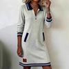 2025 Herbst Damen Colorblock Langarm Revers Tasche Kleid
