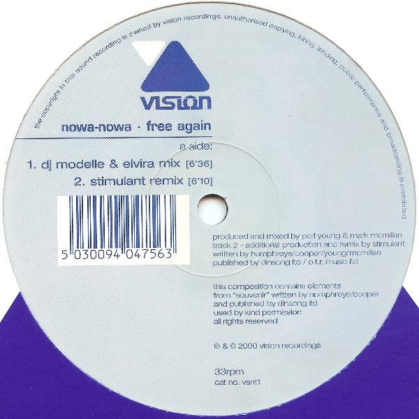 

12inch Record NOWA-NOWA - Free Again VSNT1 Vision 2000 UK Dance & Electronica Used