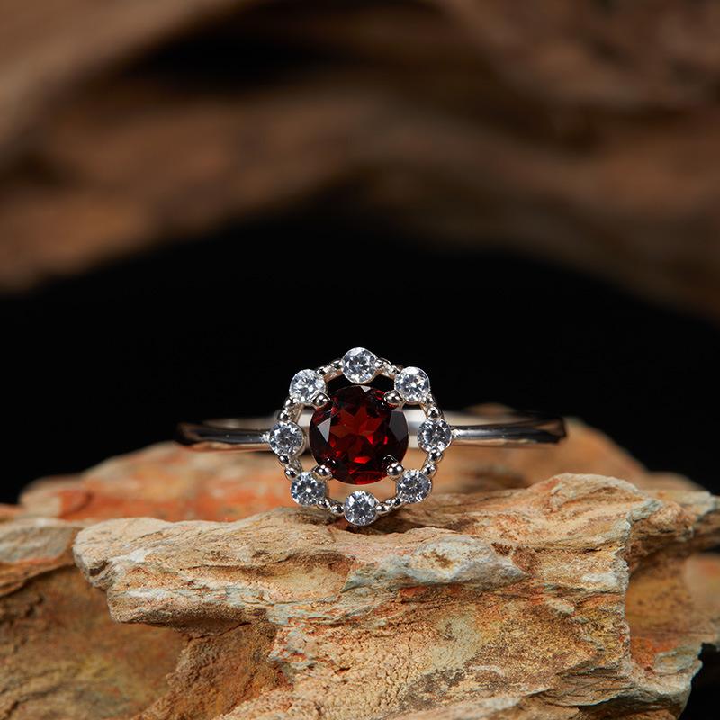 S925 Sterling Silver Natural Topaz Citrine Amethyst Olive Garnet Color Treasure Ring Women'S Jewelry Set Earrings