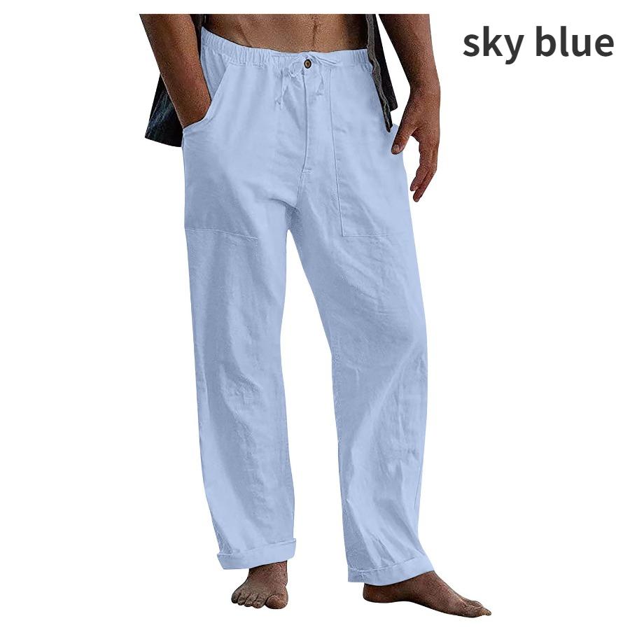 Pánské plátěné kalhoty Jóga pláž Volné Ležérní Léto Dlouhé Kalhoty Pánské Šňůrka v pase Volný pásek Kapsa Kalhoty