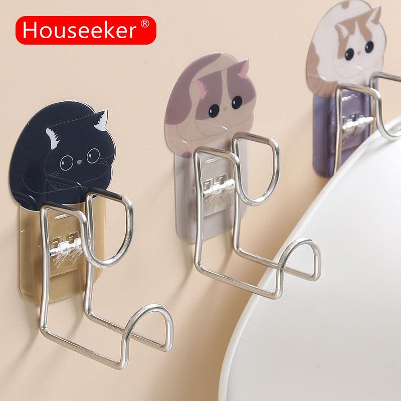 Cute Animals Washbasin Hanger Rack Bathroom Basin Stainless Steel Holders Kitchen Sponge Dishcloth Seamless Self-Adhesive Hooks